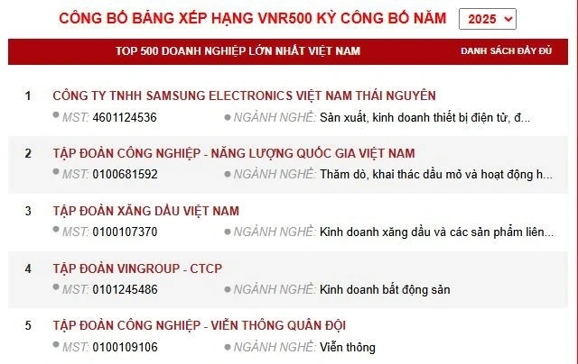Công bố Bảng xếp hạng VNR500 - Top500 Doanh nghiệp lớn nhất Việt Nam năm 2025