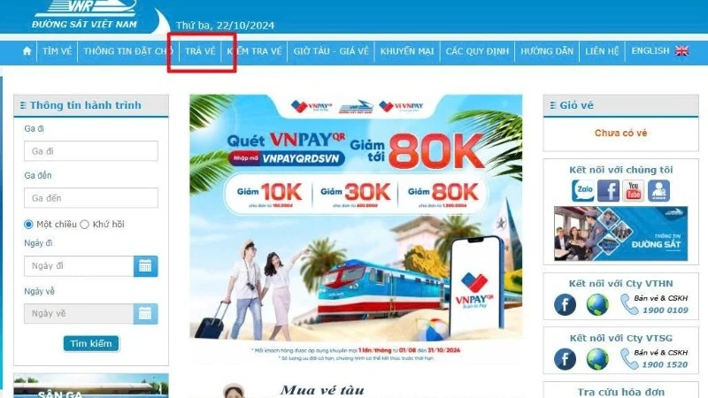 Hành khách có thể trả vé online không mất phí khi tàu hủy chuyến do sự cố, thiên tai
