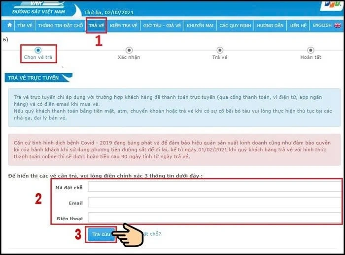 Hành khách có thể trả vé online không mất phí khi tàu hủy chuyến do sự cố, thiên tai