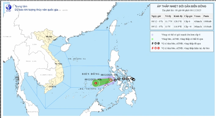 Áp thấp nhiệt đới gần Biển Đông, gây thời tiết nguy hiểm trên biển