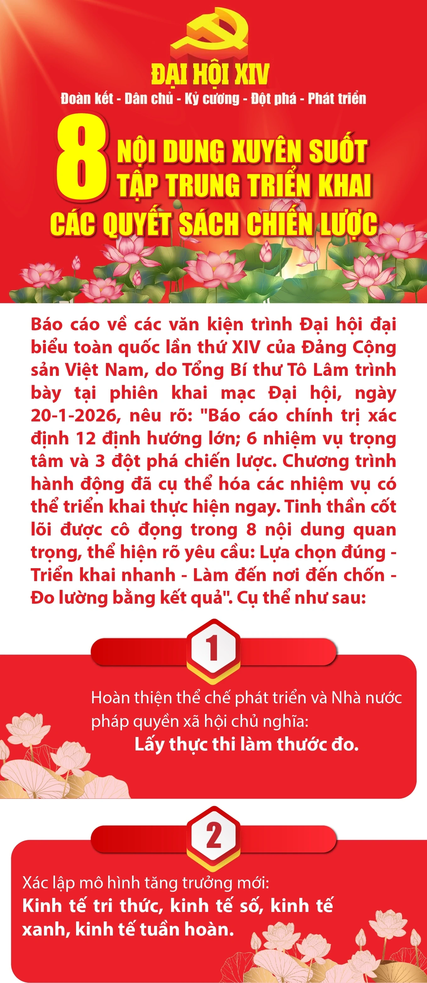 8 nội dung xuyên suốt tập trung triển khai các quyết sách chiến lược của Đảng