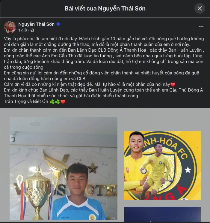 Tiền vệ Thái Sơn: Tạm biệt “thanh xuân” để bước tới chân trời mới