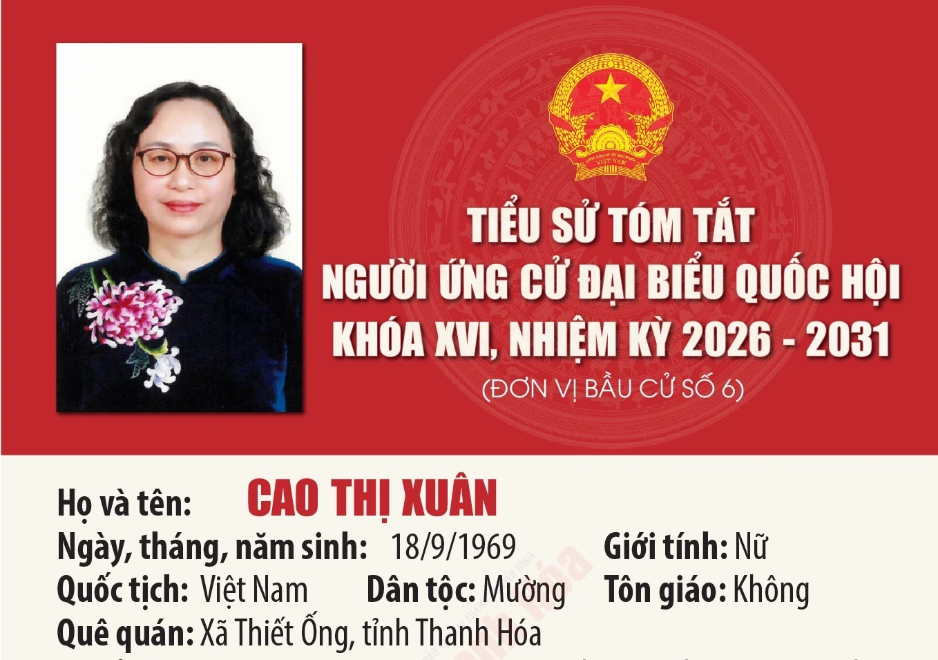 [Infographics] Tiểu sử ứng cử viên Đại biểu Quốc hội khóa XVI Cao Thị Xuân