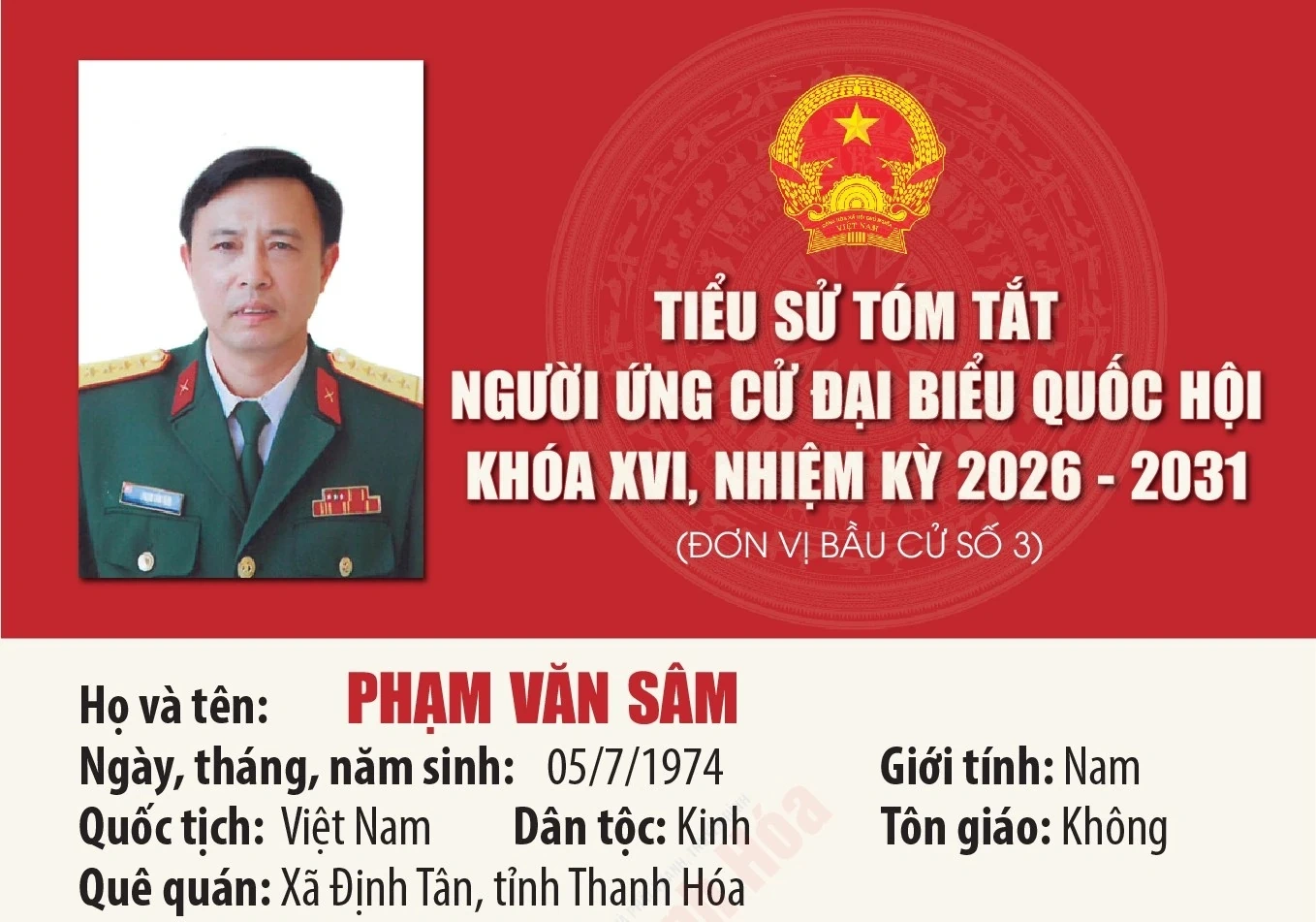 [Infographics] Tiểu sử ứng cử viên Đại biểu Quốc hội khóa XVI Phạm Văn Sâm