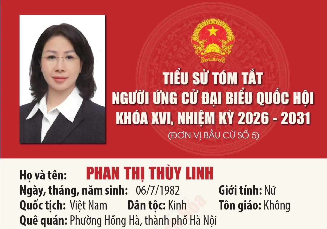 [Infographics] Tiểu sử ứng cử viên Đại biểu Quốc hội khóa XVI Phan Thị Thùy Linh