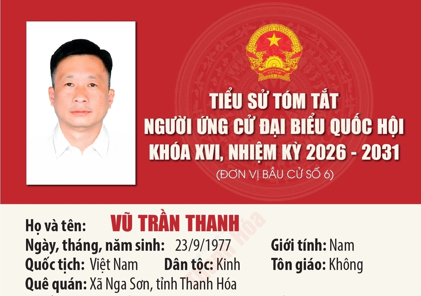 [Infographics] Tiểu sử ứng cử viên Đại biểu Quốc hội khóa XVI Vũ Trần Thanh