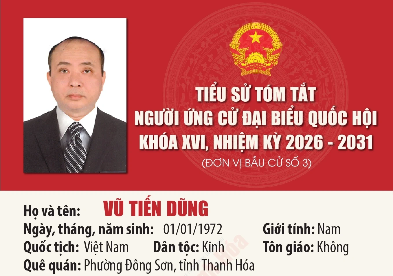 [Infographics] Tiểu sử ứng cử viên Đại biểu Quốc hội khóa XVI Vũ Tiến Dũng