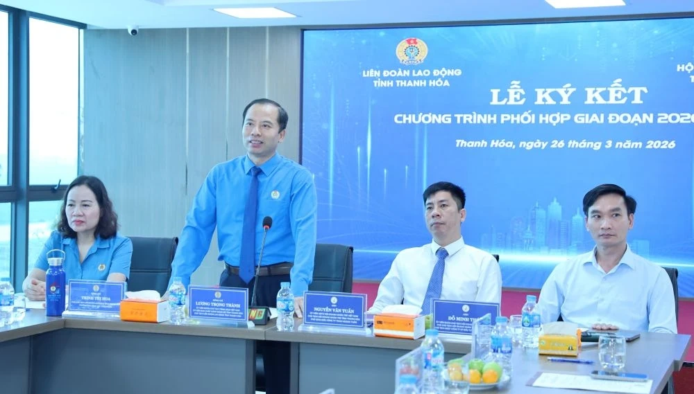 Liên đoàn Lao động tỉnh Thanh Hóa và Hội Doanh nhân trẻ tỉnh ký kết Chương trình phối hợp giai đoạn 2026-2030
