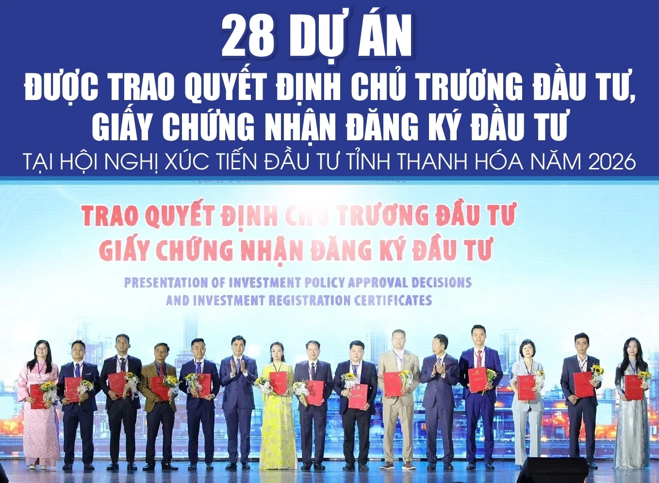 28 dự án được trao Quyết định chủ trương đầu tư, Giấy chứng nhận đăng ký đầu tư tại Hội nghị xúc tiến đầu tư tỉnh Thanh Hóa năm 2026