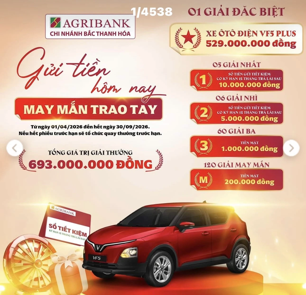 Khách hàng gửi tiết kiệm tại Agribank Bắc Thanh Hoá có cơ hội trúng thưởng VinFast VF5 plus