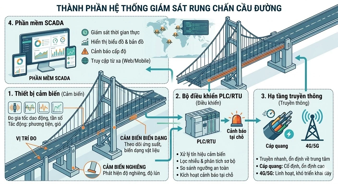 ATSCADA cung cấp SCADA giám sát cảnh báo rung chấn cầu, đường