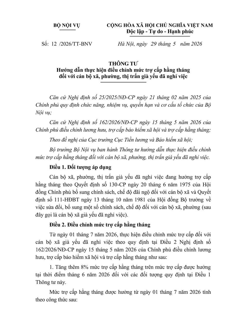 Từ 1/7, tăng 8% trợ cấp hằng tháng cho cán bộ xã già yếu đã nghỉ việc