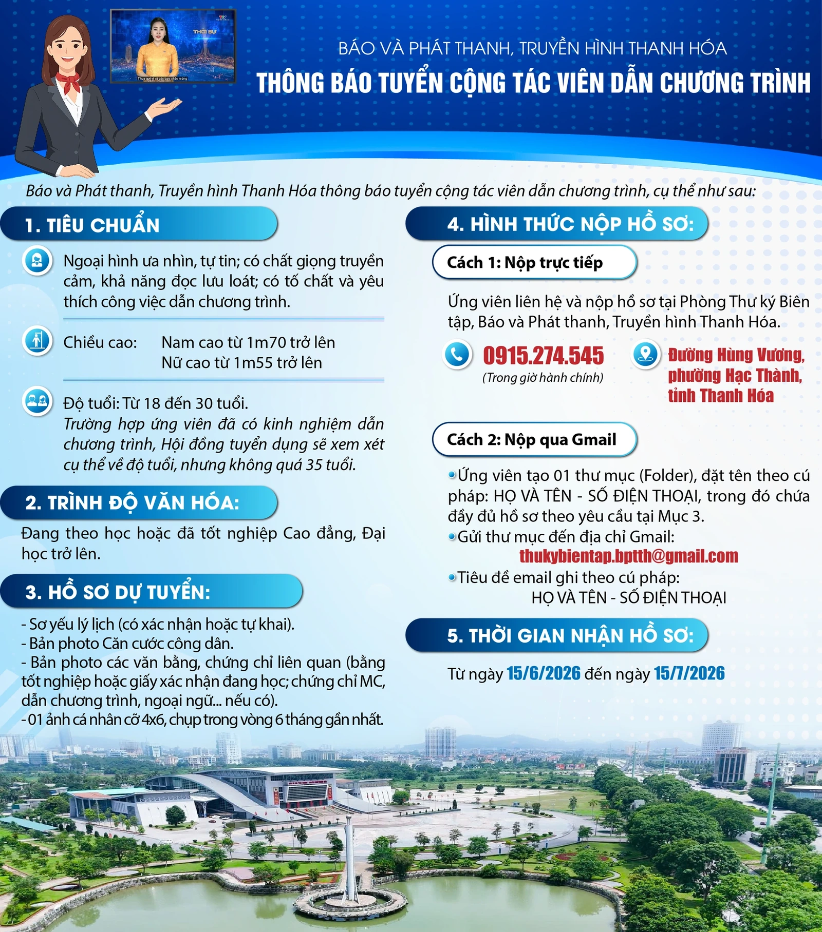 Báo và Phát thanh, truyền hình Thanh Hóa tuyển cộng tác viên dẫn chương trình (MC)