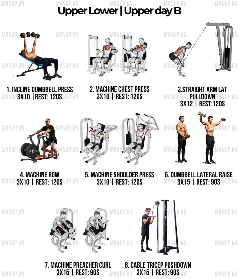 Lịch tập Upper Lower 4 buổi giúp tăng cơ cân đối cho người bận rộn