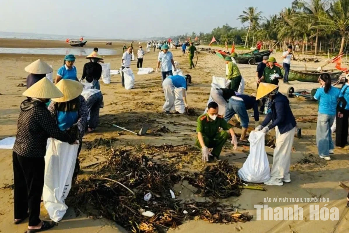 Gần 600 người ra quân làm sạch khu vực ven biển phường Ngọc Sơn