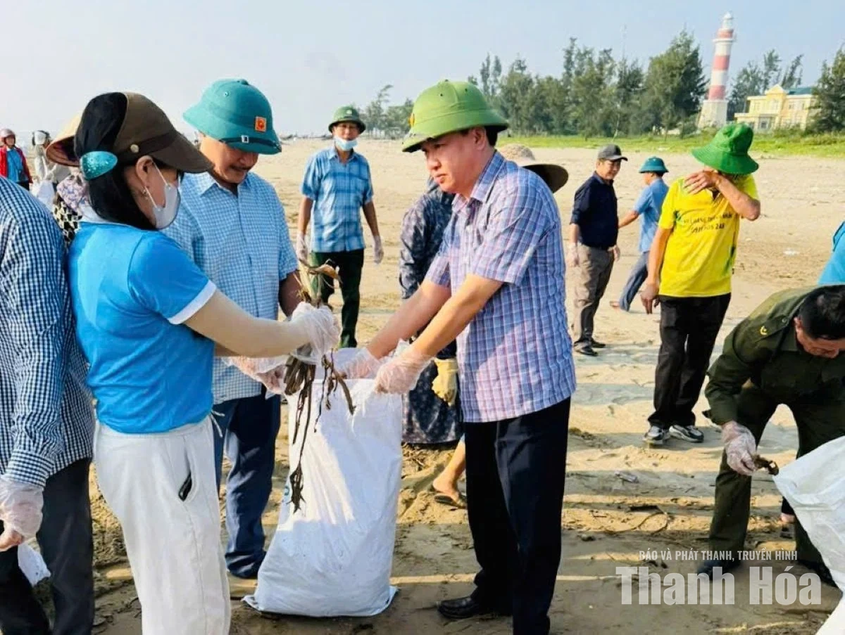Gần 600 người ra quân làm sạch khu vực ven biển phường Ngọc Sơn