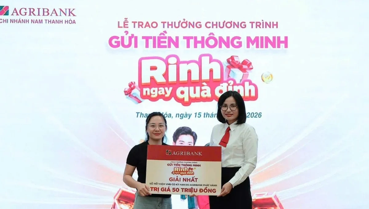 Agribank Chi nhánh Nam Thanh Hóa trao thưởng chương trình tiết kiệm dự thưởng