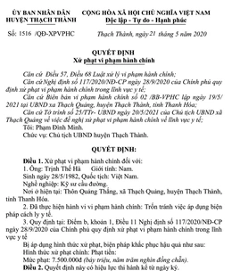 Huyện Thạch Thành: Xử phạt 7,5 triệu đồng một trường hợp trốn cách ly y tế