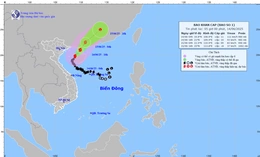 Sáng sớm 14/6, bão số 1 cách đảo Bạch Long Vĩ khoảng 150km về phía Đông