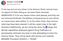 Ông Trump cảnh báo Iran về eo biển Hormuz, Mỹ phá hủy tàu rải thủy lôi giữa lo ngại gián đoạn nguồn cung dầu toàn cầu