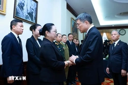 Thủ tướng Lê Minh Hưng viếng Chủ tịch Quốc hội Lào Xaysomphone Phomvihane