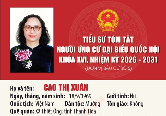 [Infographics] Tiểu sử ứng cử viên Đại biểu Quốc hội khóa XVI Cao Thị Xuân