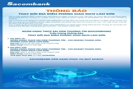 Sacombank  thông báo  thay đổi địa điểm phòng giao dịch  Lam  Sơn