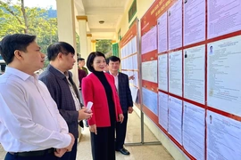 Phó Chủ tịch T  hường trực Ủy ban MTTQ tỉnh Đỗ Thị Toán  kiểm tra công tác chuẩn bị bầu cử