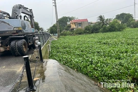 Các lực lượng phối hợp ứng phó ngập úng trên địa bàn phường Sầm Sơn và Nguyệt Viên