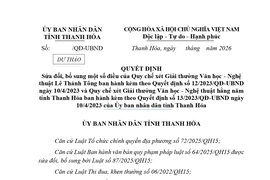 Dự thảo Quyết định sửa đổi, bổ sung một số điều của Quy chế xét Giải thưởng Văn học - Nghệ thuật Lê Thánh Tông