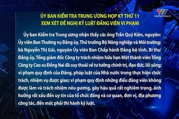 Ủy ban Kiểm tra Trung ương họp Kỳ thứ 11, xem xét đề nghị kỷ luật đảng viên vi phạm