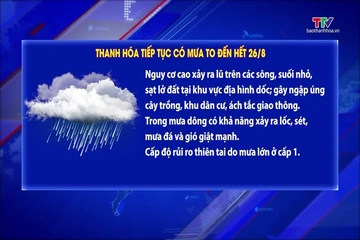 Thanh Hóa tiếp tục có mưa to đến hết 26/8