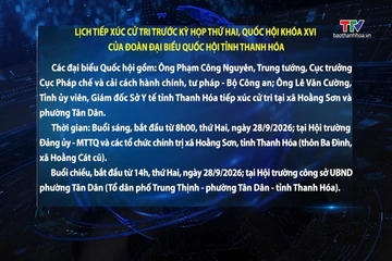Lịch tiếp xúc cử tri trước kỳ họp thứ II, Quốc hội khóa XVI của Đoàn Đại biểu Quốc hội Thanh Hoá