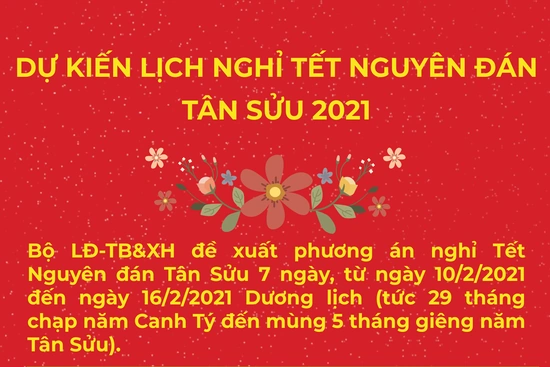 Dự kiến lịch nghỉ Tết Nguyên đán Tân Sửu 2021