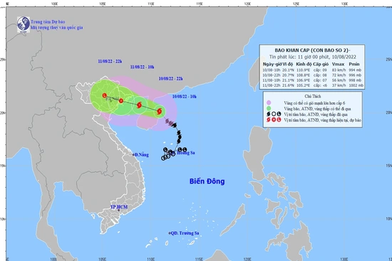 Bão số 2 giật cấp 11 hướng vào Quảng Ninh, Hải Phòng, cảnh báo mưa lớn ở Thanh Hoá