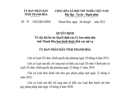 Bãi bỏ 5 quyết định thuộc lĩnh vực nội vụ