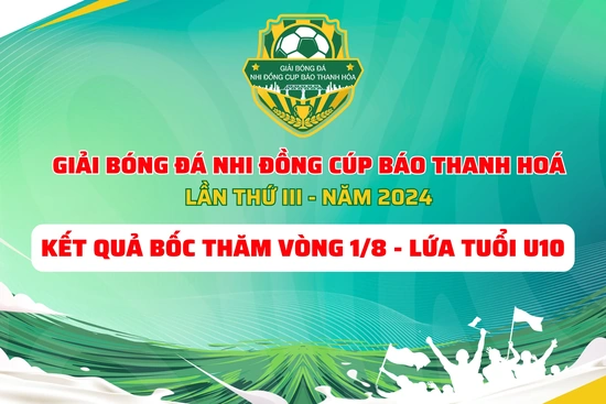 Kết quả bốc thăm vòng 1/8 lứa tuổi U10 Giải Bóng đá Nhi đồng Cup Báo Thanh hoá lần thứ III - năm 2024