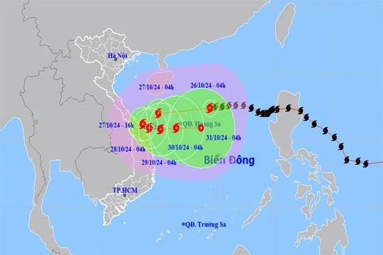 Đêm 26/10, bão số 6 ảnh hưởng tới vùng biển từ Quảng Bình đến Quảng Ngãi