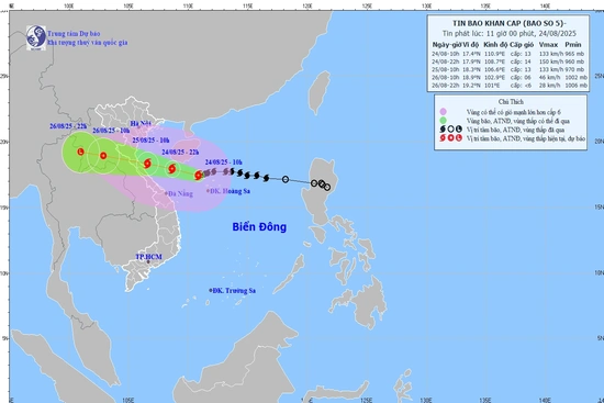 Bão số 5 cách Nghệ An 580km, di chuyển 118-149 km/h