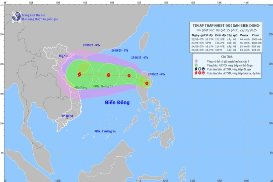Vùng áp thấp đã mạnh lên thành áp thấp nhiệt đới