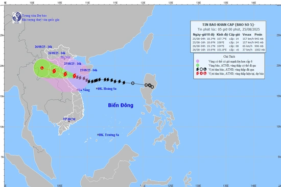 Bão số 5 chỉ còn cách Nghệ An 185km