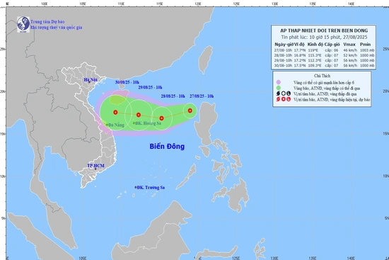 Vùng áp thấp đã mạnh lên thành áp thấp nhiệt đới