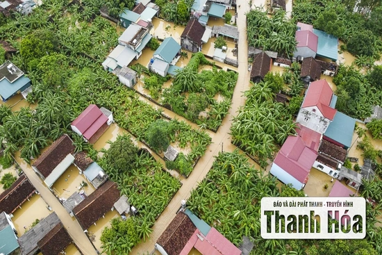 Hàng trăm ngôi nhà ở Hà Trung chìm trong nước, dân sơ tán đồ đạc, vật nuôi lên đê tránh lũ