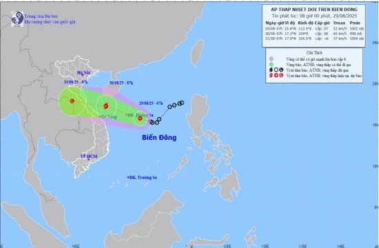 Áp thấp nhiệt đới trên biển Đông gây gió giật cấp 9