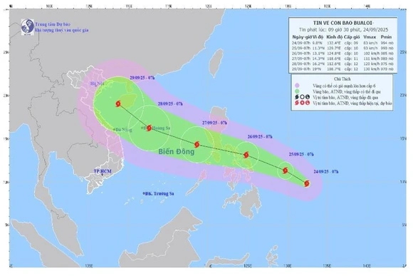 Khoảng đêm 26/9, bão Bualoi vào Biển Đông và trở thành cơn bão số 10