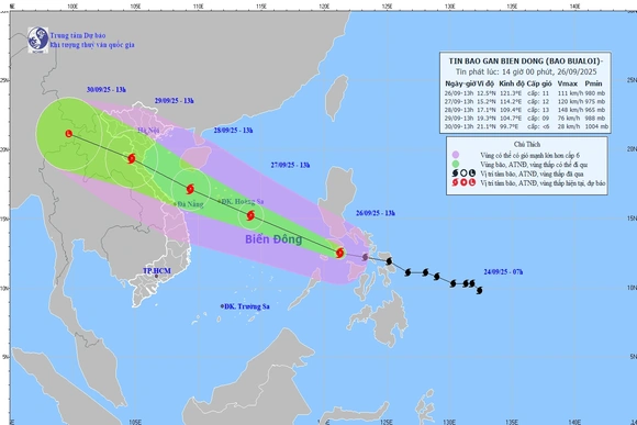 Bão Bualoi đi nhanh, tăng cấp khi vào Biển Đông