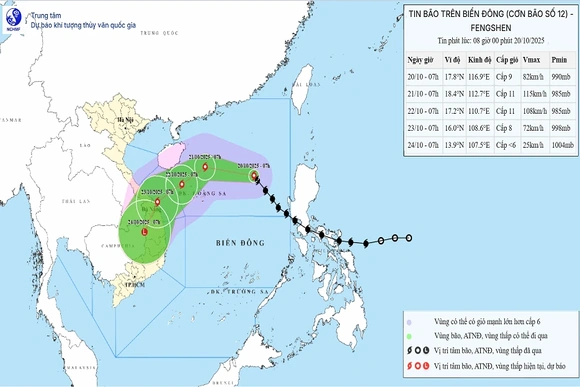 Bão số 12 giật cấp 11, có khả năng mạnh thêm trước khi suy yếu vào 23/10