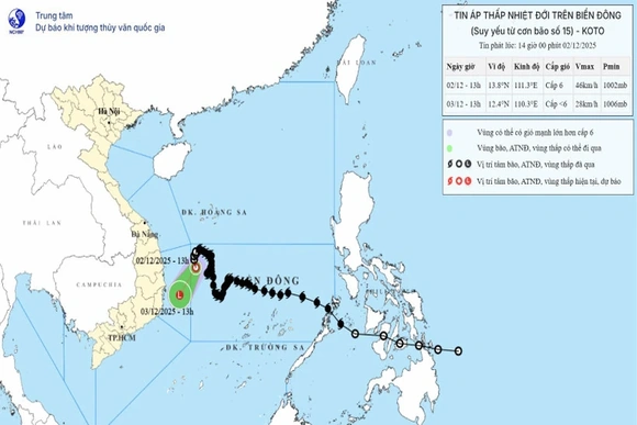 Áp thấp nhiệt đới suy yếu thành vùng áp thấp vào ngày 3/12