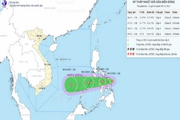Xuất hiện áp thấp nhiệt đới gần Biển Đông, sức gió mạnh nhất cấp 6