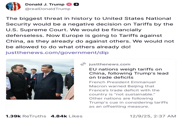 Tổng thống Mỹ: Phán quyết về thuế quan có thể đe dọa an ninh quốc gia